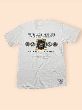 Vintage Pittsburgh Penguins 1990s T Shirt Nutmeg Mills Large Vtg 90s NHL